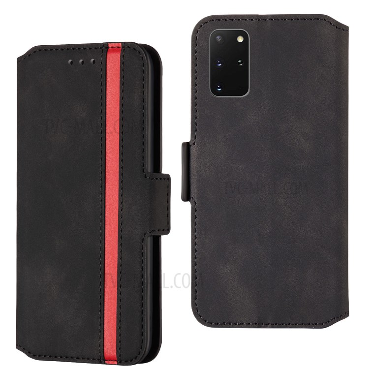 Splicing Matte Retro Style Leather Case with Card Slots for Samsung Galaxy S20 Plus - Black-1