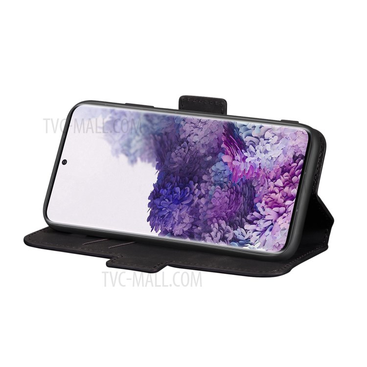 Splicing Matte Retro Style Leather Case with Card Slots for Samsung Galaxy S20 Plus - Black-4