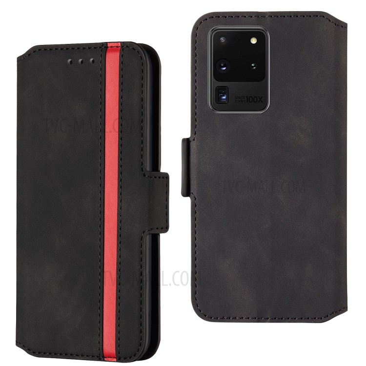 Splicing Matte Retro Style Shell Leather Case with Card Slots for Samsung Galaxy S20 Ultra - Black-1