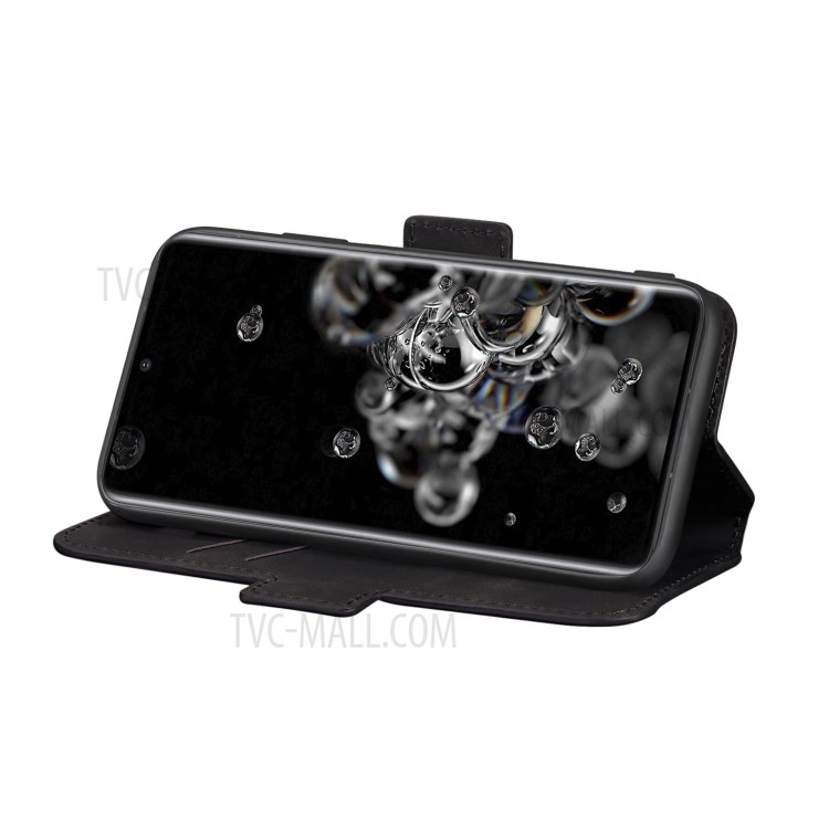 Splicing Matte Retro Style Shell Leather Case with Card Slots for Samsung Galaxy S20 Ultra - Black-4