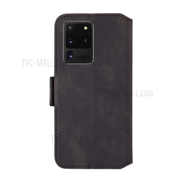Splicing Matte Retro Style Shell Leather Case with Card Slots for Samsung Galaxy S20 Ultra - Black-5