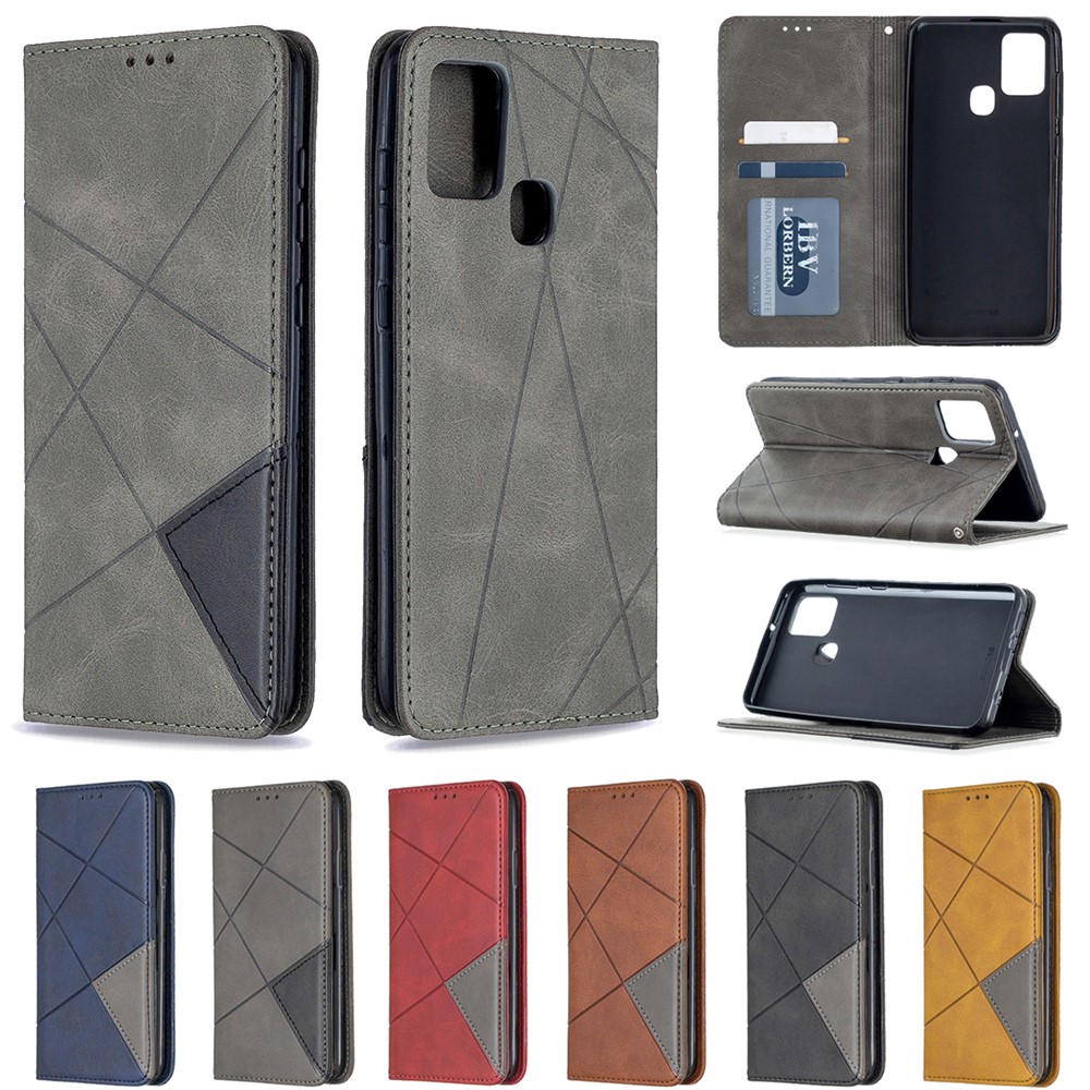 Geometric Pattern Stand Leather Card Holder Case for Samsung Galaxy A21s - Black-10
