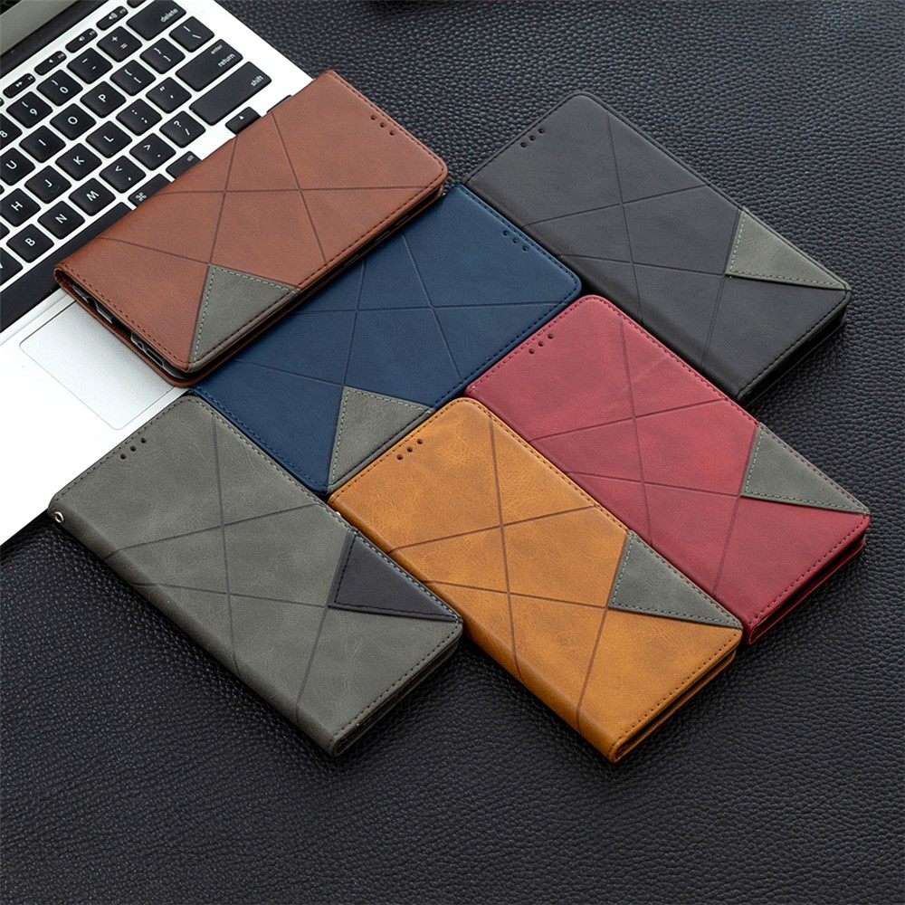 Geometric Pattern Stand Leather Card Holder Case for Samsung Galaxy A21s - Black-11