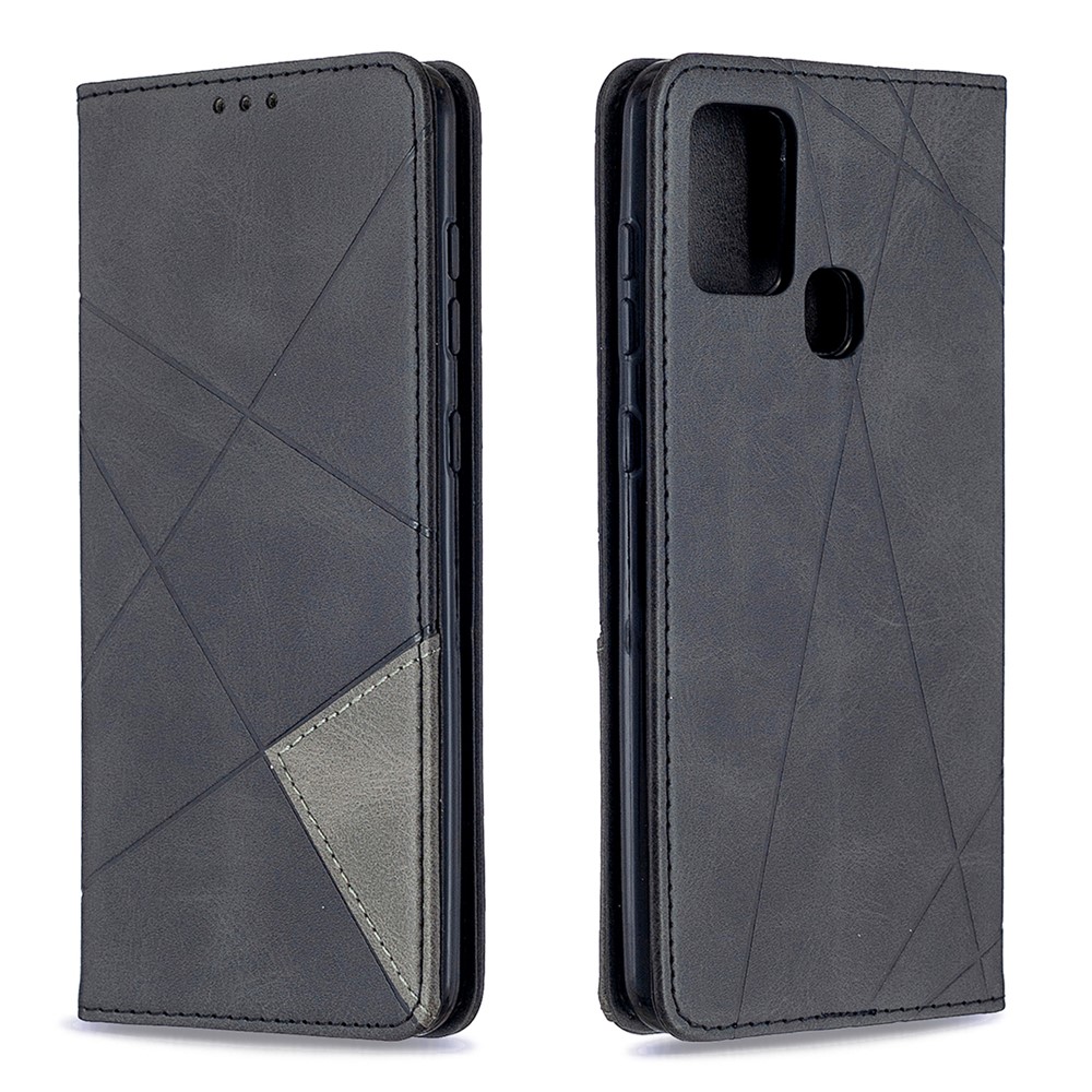 Geometric Pattern Stand Leather Card Holder Case for Samsung Galaxy A21s - Black-4