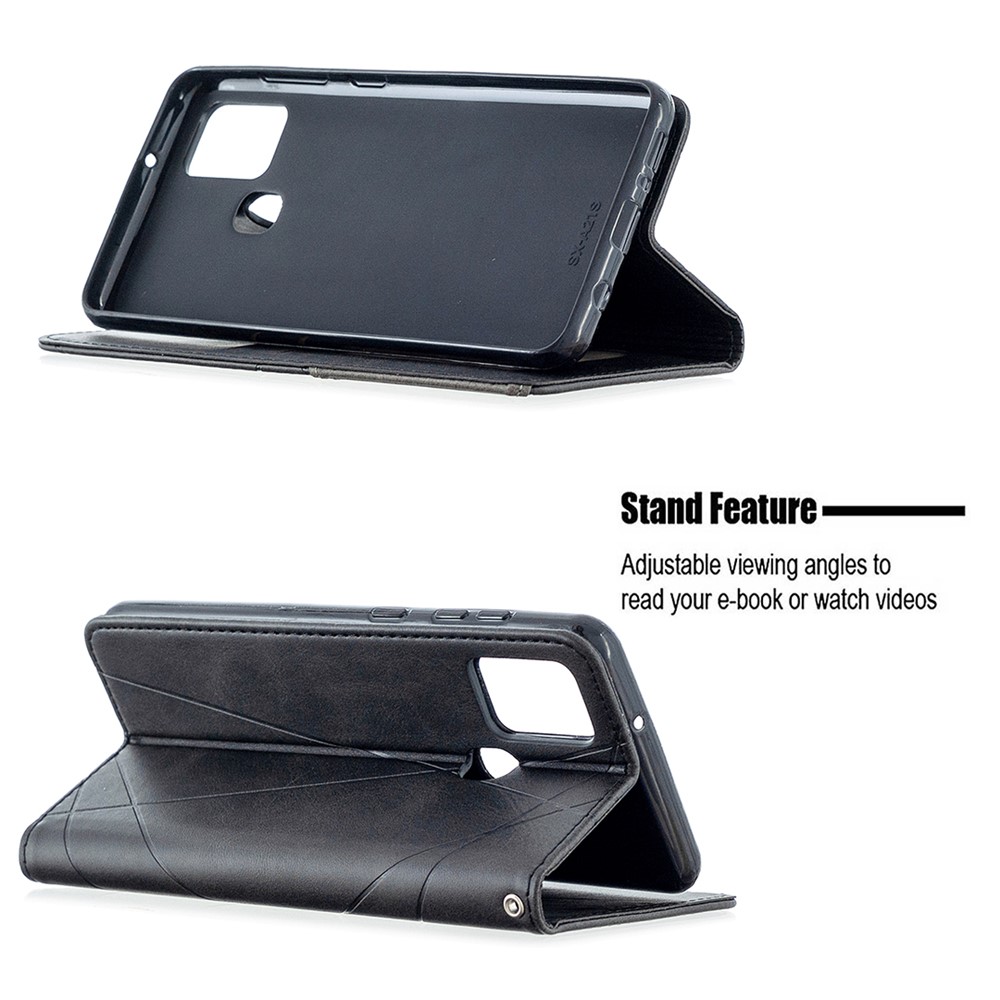 Geometric Pattern Stand Leather Card Holder Case for Samsung Galaxy A21s - Black-5