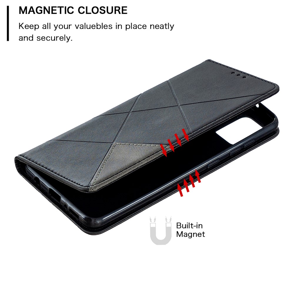Geometric Pattern Stand Leather Card Holder Case for Samsung Galaxy A21s - Black-7