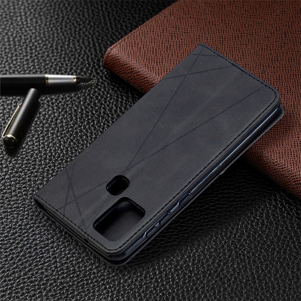 Geometric Pattern Stand Leather Card Holder Case for Samsung Galaxy A21s - Black-9