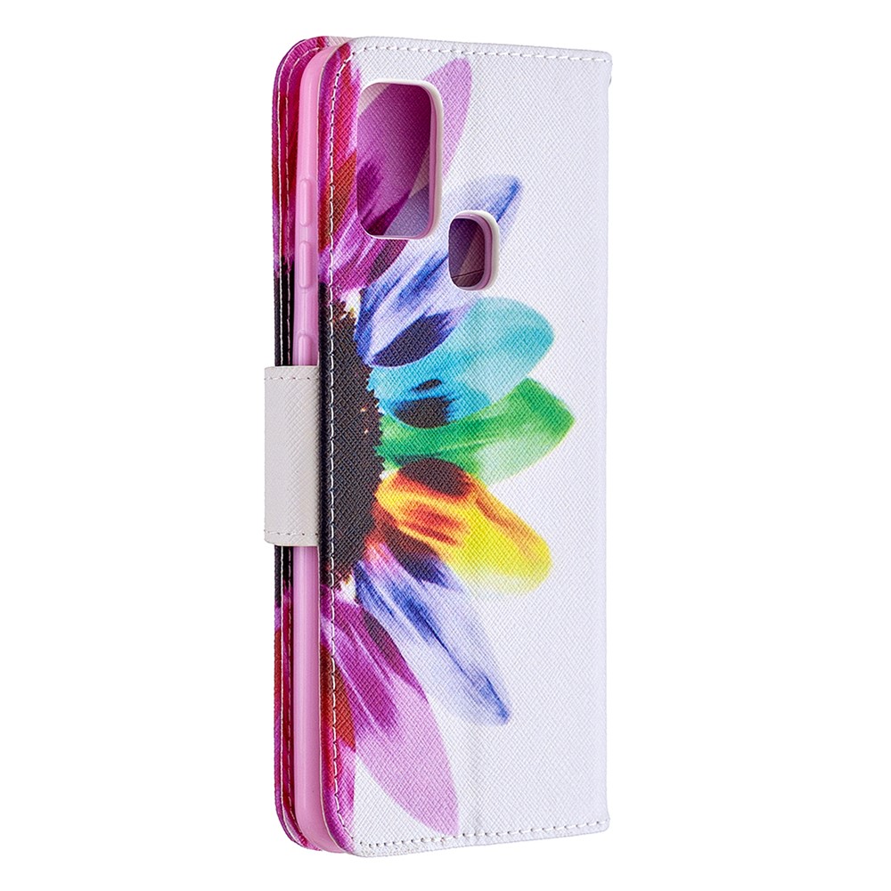 Pattern Printing Magnetic Leather Wallet Case for Samsung Galaxy A21s - Colorful Petals-3