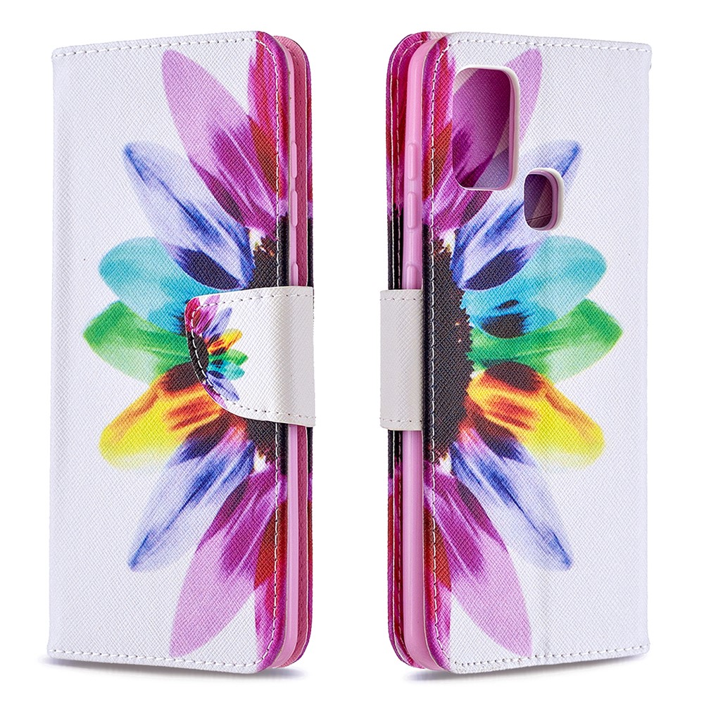 Pattern Printing Magnetic Leather Wallet Case for Samsung Galaxy A21s - Colorful Petals-4