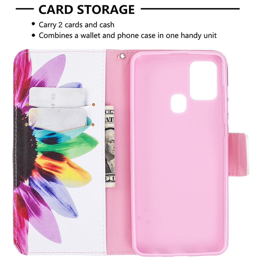 Pattern Printing Magnetic Leather Wallet Case for Samsung Galaxy A21s - Colorful Petals-6