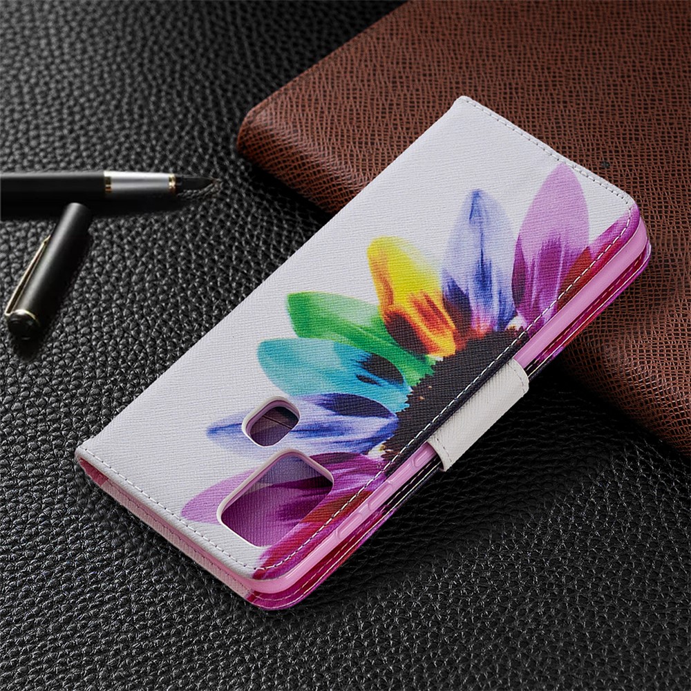 Modèle Impression de Portefeuille en Cuir Magnétique Pour Samsung Galaxy A21s - Pétales Colorés-8