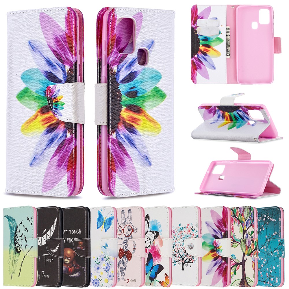 Stampa Motivi la Custodia Del Portafoglio in Pelle Magnetica Per Samsung Galaxy A21s - Petali Colorati