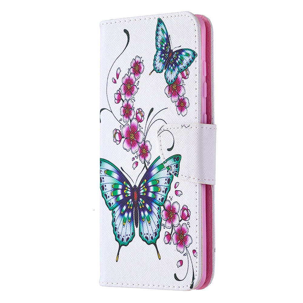 Pattern Printing Magnetic Leather Stand Case for Samsung Galaxy A21s - Butterfly and Flowers-2