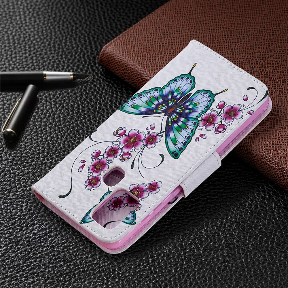 Pattern Printing Magnetic Leather Stand Case for Samsung Galaxy A21s - Butterfly and Flowers-8