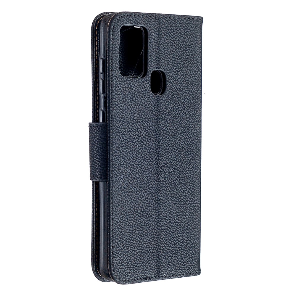 Litchi Skin Wallet Stand Case Для Samsung Galaxy A21s - Черный-3