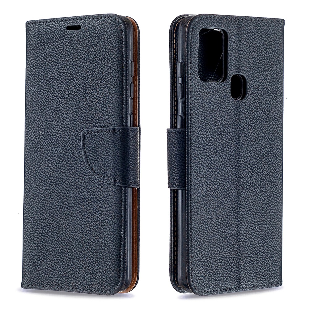 Litchi Skin Wallet Stand Case Для Samsung Galaxy A21s - Черный-4