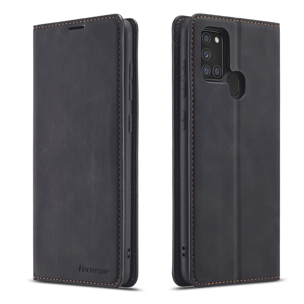 FORWENW Fantasy Series Silky Touch Leather Case for Samsung Galaxy A21s - Black-1