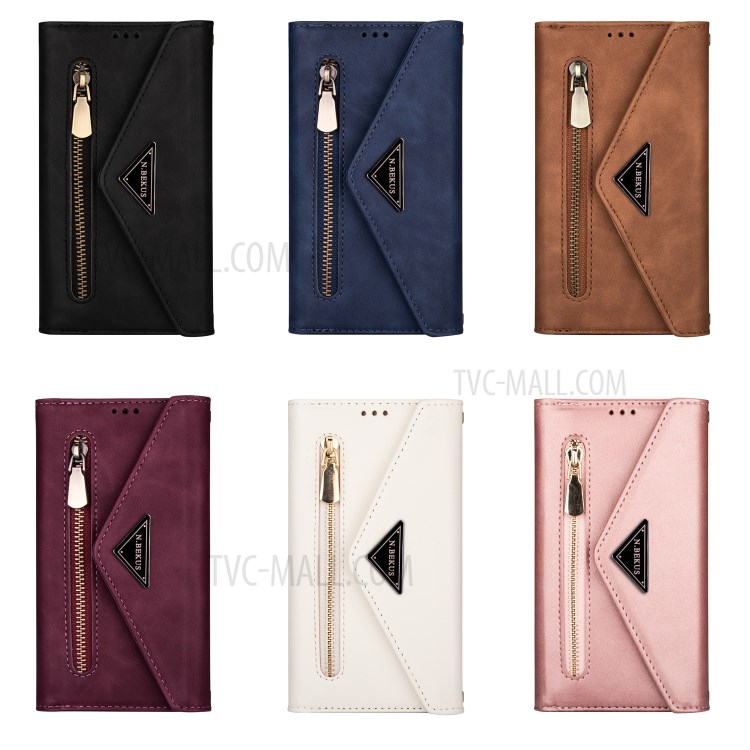 Leather Wallet Phone Case Cover with Zipper Strap for Samsung Galaxy A71 SM-A715 - Black-11