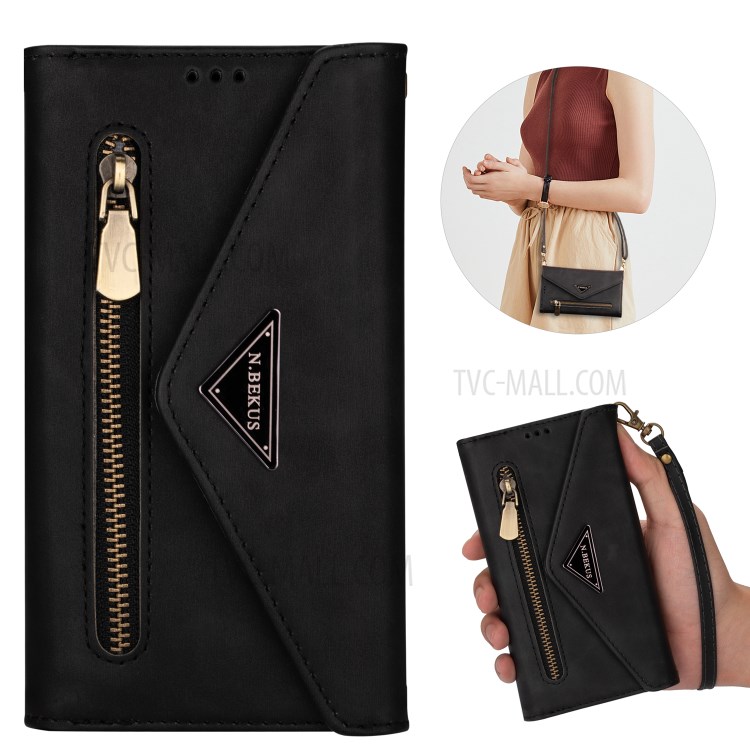 Leather Cover with Zipper Strap for Samsung Galaxy A41 (Global Version) - Black-11