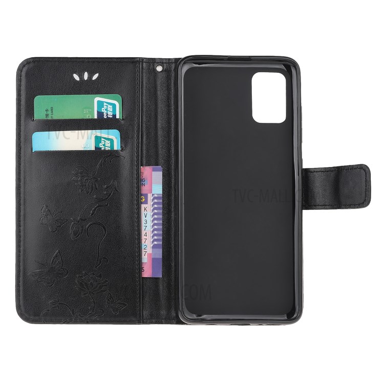 Imprint Butterfly Flowers Leather Wallet Case for Samsung Galaxy M31s - Black-5