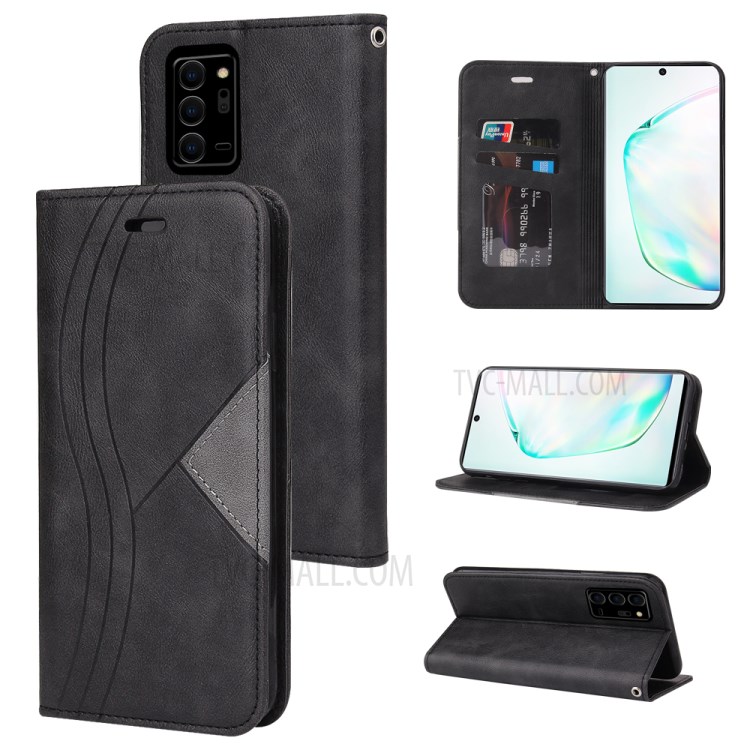 Auto-absorbed Splicing Leather Shell for Samsung Galaxy Note 20/Note 20 5G - Black-1