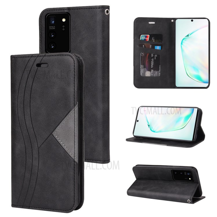 Splicing Auto-absorbed Leather with Card Slots Shell for Samsung Galaxy Note20 Ultra/Note20 Ultra 5G - Black-1