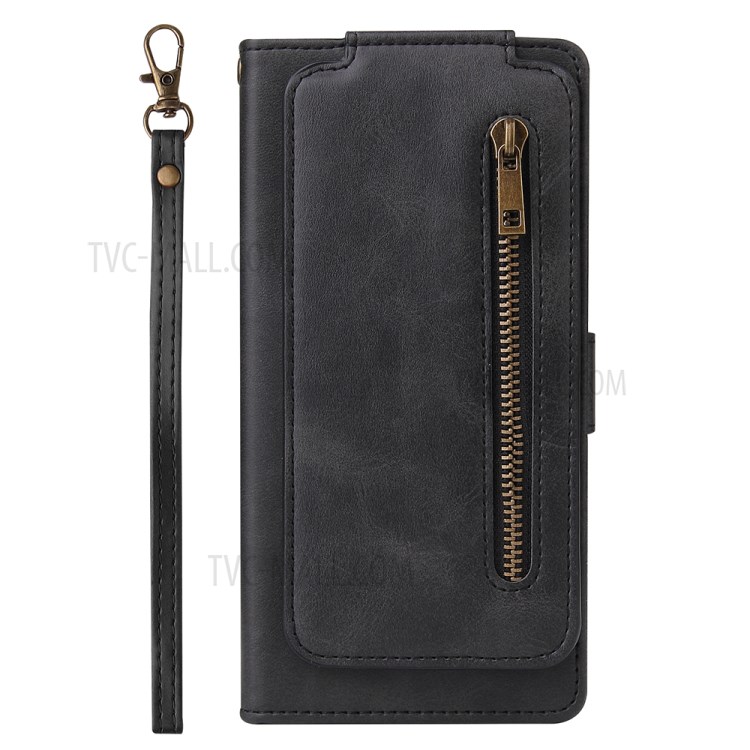 Leather Wallet Zipper Pocket 9 Card SlotsCase Cover for Samsung Galaxy A31 - Black-11