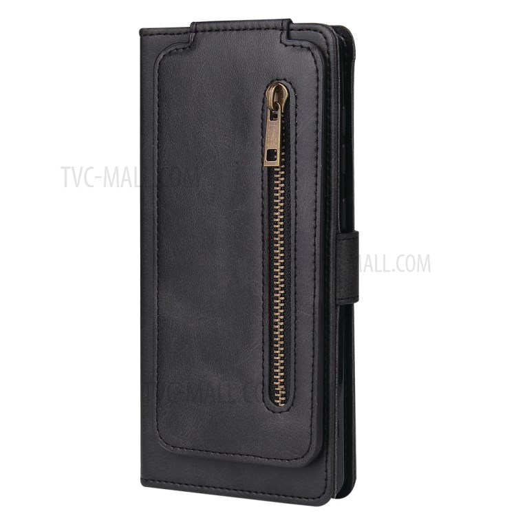 Leather Wallet Zipper Pocket 9 Card SlotsCase Cover for Samsung Galaxy A31 - Black-3
