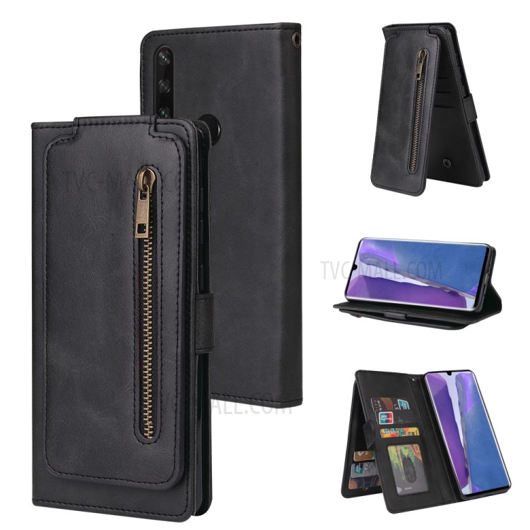 Zipper Pocket 9 Card Slots Leather Cover for	Samsung Galaxy Note 20/Note 20 5G - Black-1