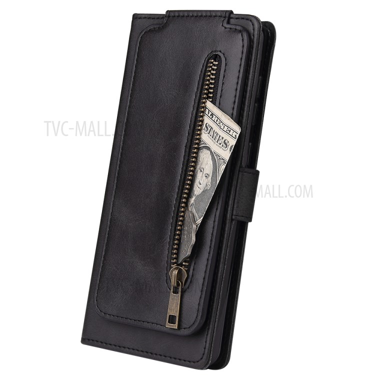 Zipper Pocket 9 Card Slots Leather Cover for	Samsung Galaxy Note 20/Note 20 5G - Black-4