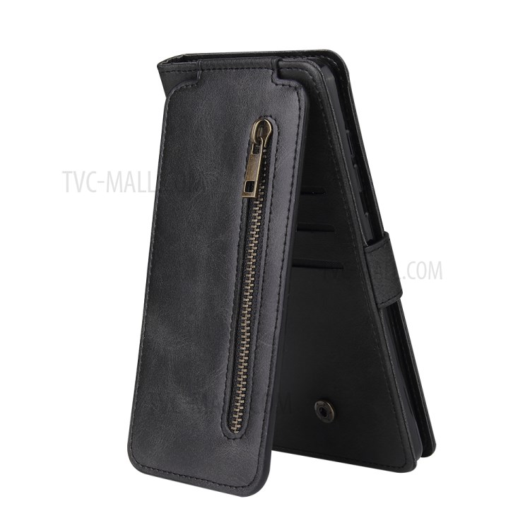 Zipper Pocket 9 Card Slots Leather Cover for	Samsung Galaxy Note 20/Note 20 5G - Black-5