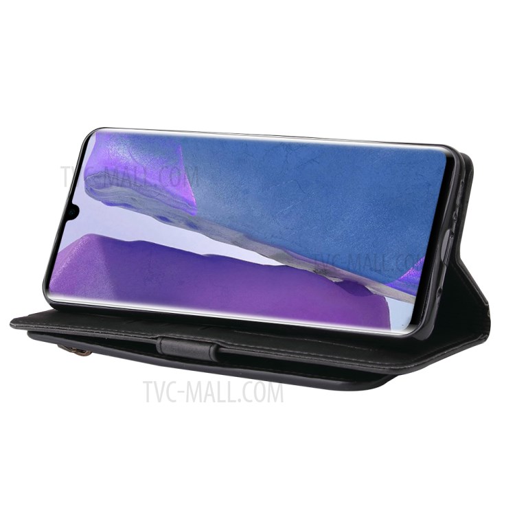 Zipper Pocket 9 Card Slots Leather Cover for	Samsung Galaxy Note 20/Note 20 5G - Black-7