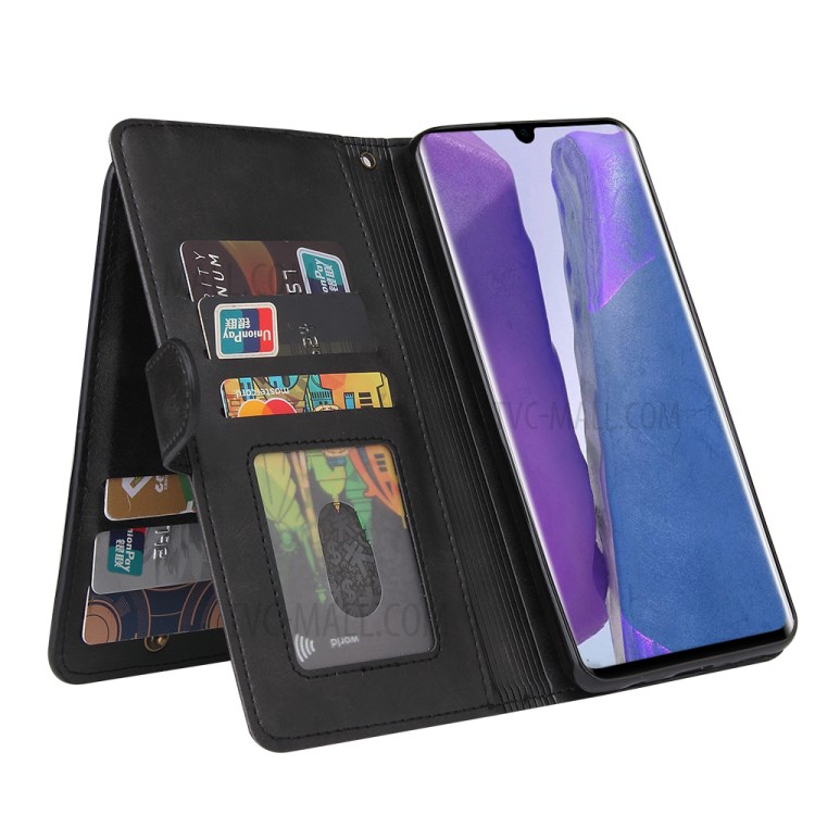 Zipper Pocket 9 Card Slots Leather Cover for Samsung Galaxy Note 20/Note 20 5G - Black-8