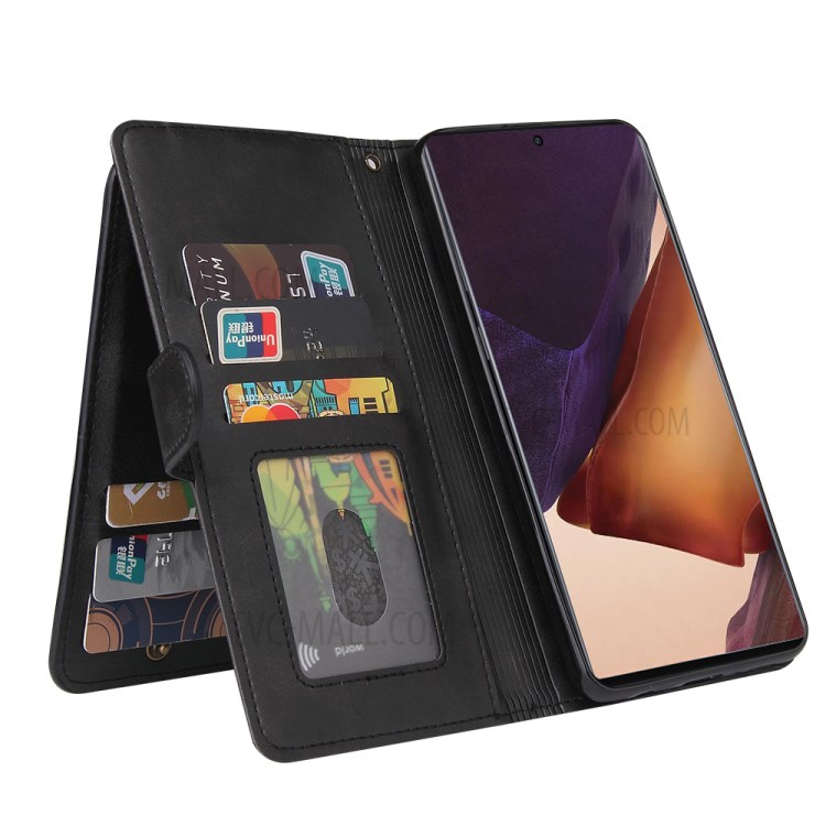 Zipper Pocket 9 Card Slots Leather Cover for Samsung Galaxy Note20 Ultra/Note20 Ultra 5G - Black-7