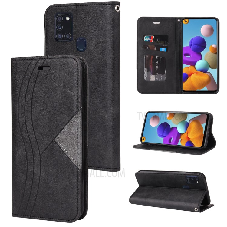 Auto-absorbed Splicing Design PU Leather + TPU Cover for Samsung Galaxy A21s - Black-1