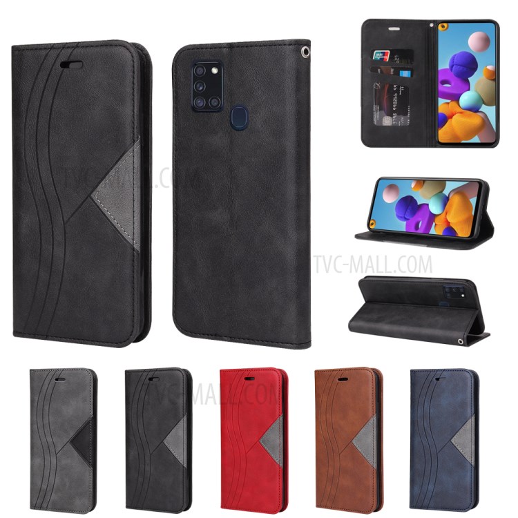 Auto-absorbed Splicing Design PU Leather + TPU Cover for Samsung Galaxy A21s - Black-11