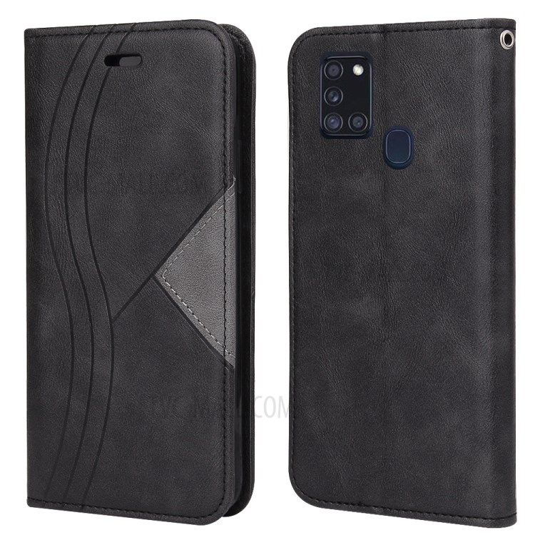 Auto-absorbed Splicing Design PU Leather + TPU Cover for Samsung Galaxy A21s - Black-5