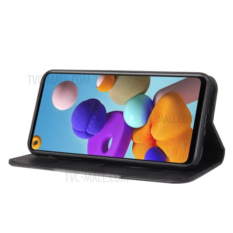 Auto-absorbed Splicing Design PU Leather + TPU Cover for Samsung Galaxy A21s - Black-7