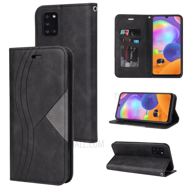 PU Leather + TPU Phone Cover with Card Slots for Samsung Galaxy A31 - Black-1