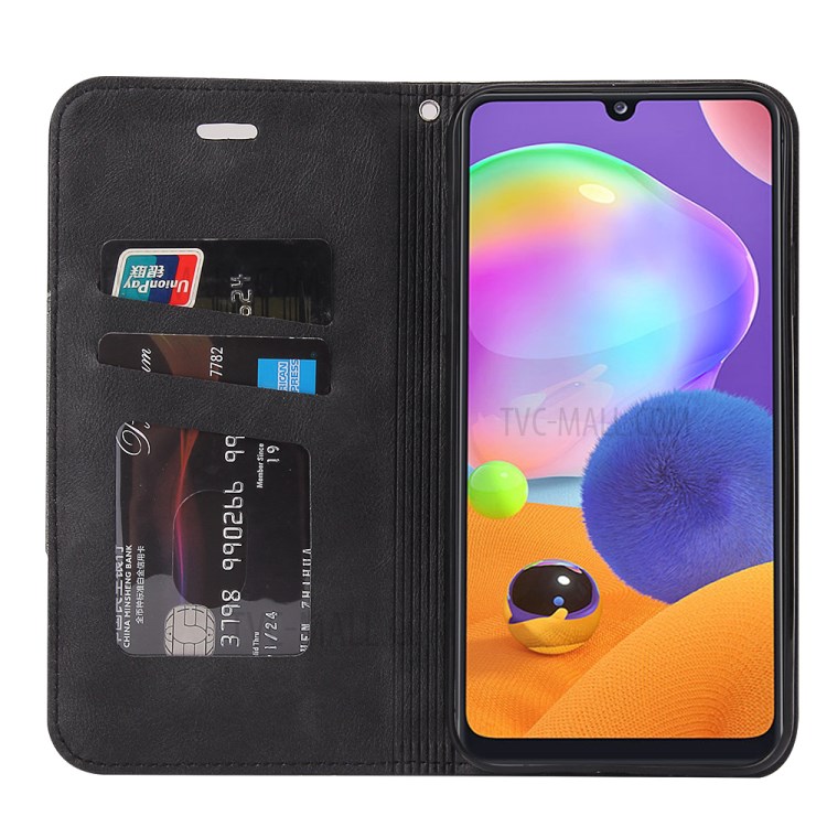 PU Leather + TPU Phone Cover with Card Slots for Samsung Galaxy A31 - Black-8