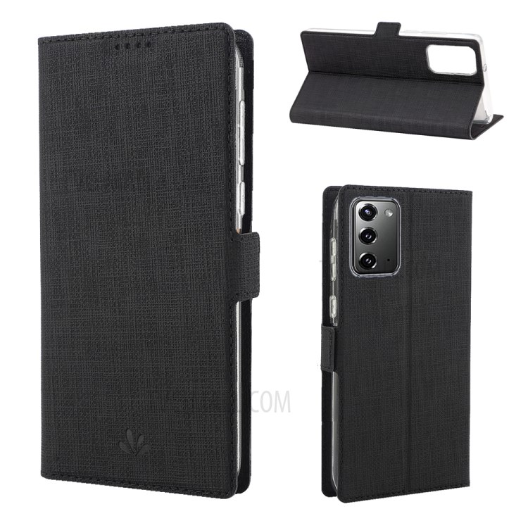 VILI DMK Cross Texture Double Magnetic Clasp Leather Wallet Covering Case for Samsung Galaxy Note 20/Note 20 5G - Black-1