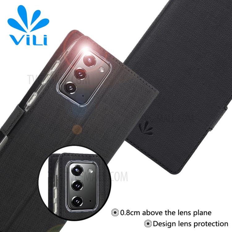 VILI DMK Cross Texture Double Magnetic Clasp Leather Wallet Covering Case for Samsung Galaxy Note 20/Note 20 5G - Black-12
