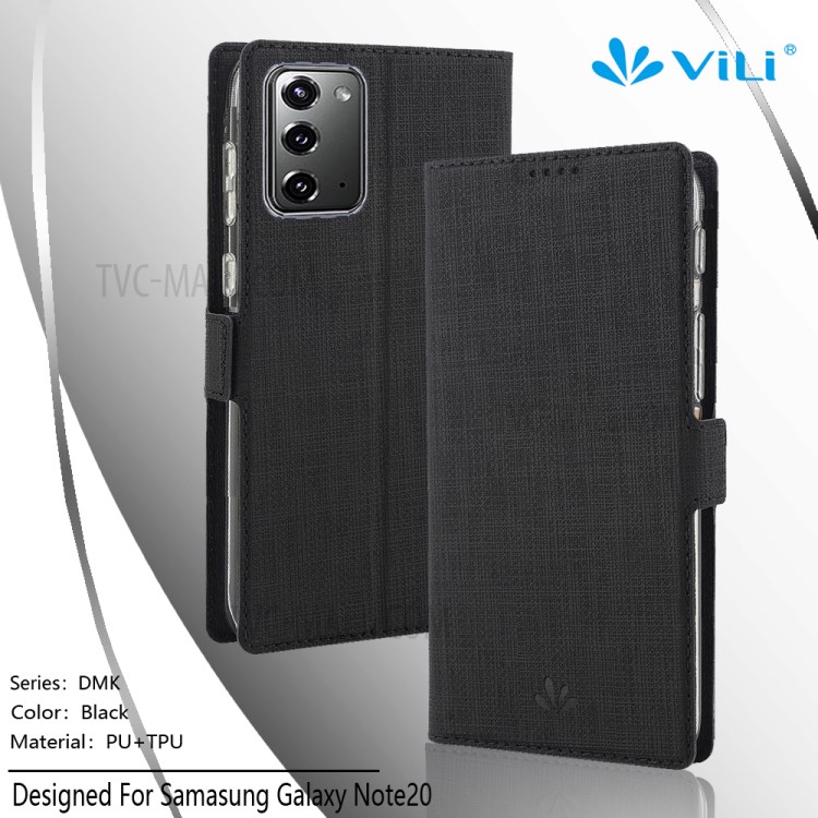 VILI DMK Cross Texture Double Magnetic Clasp Leather Wallet Covering Case for Samsung Galaxy Note 20/Note 20 5G - Black-9
