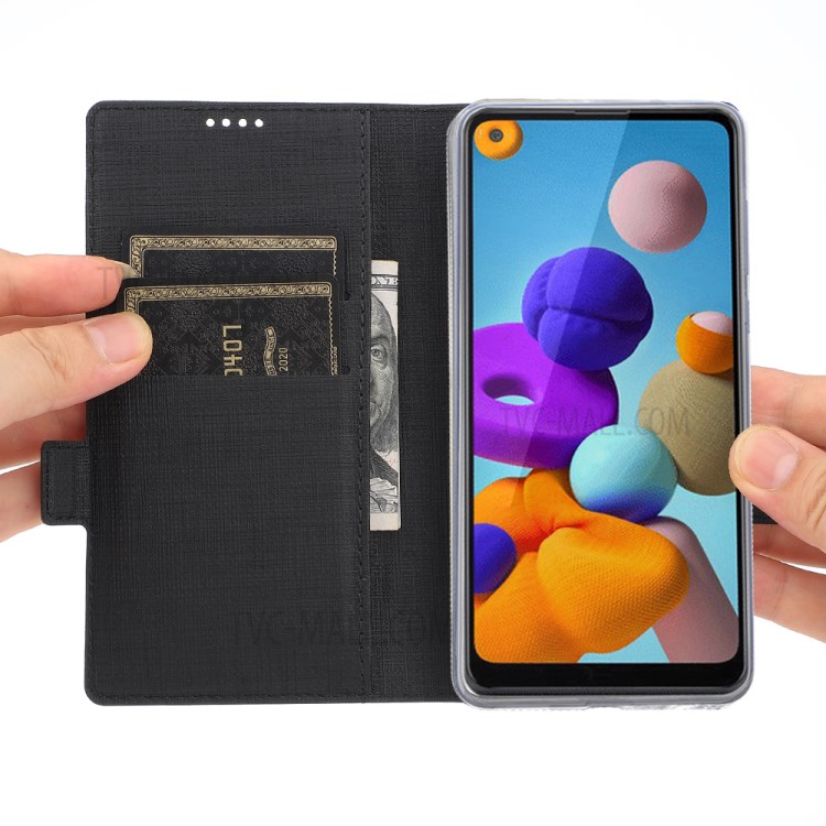 VILI DMK Cross Texture Double Magnetic Clasp Leather Wallet Case Shell for Samsung Galaxy A21 (US Version) - Black-12