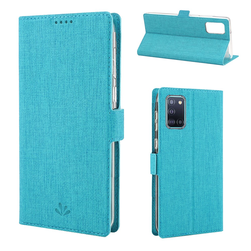 VILI DMK Cross Texture Double Magnetic Clasp Leather Wallet Case for Samsung Galaxy A31 - Blue