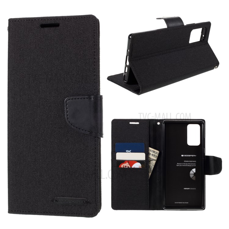 MERCURY GOOSPERY Canvas Leather Wallet Case for Samsung Galaxy Note 20/Note 20 5G - Black-1