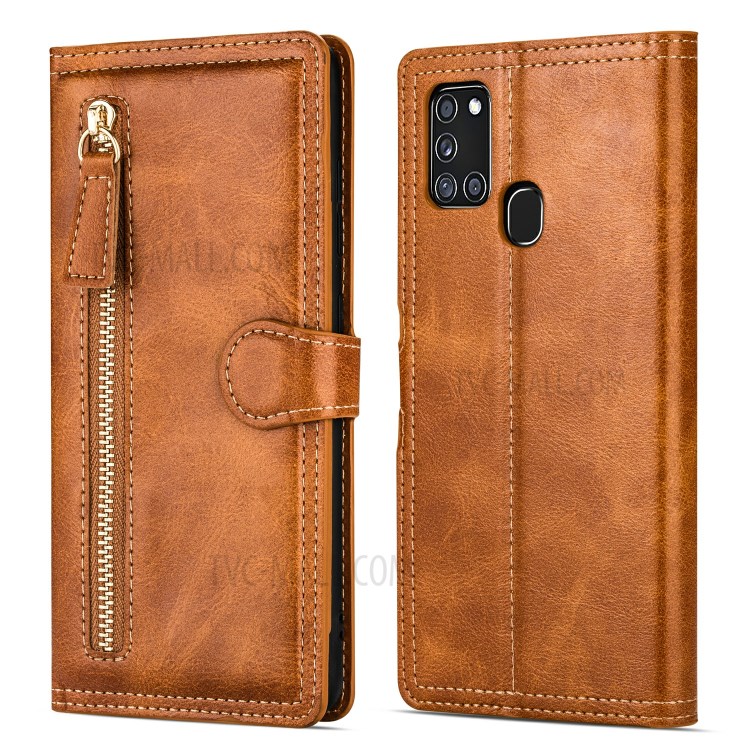 Zipper Pocket Wallet Leather Stand Case for Samsung Galaxy A21s - Orange-2