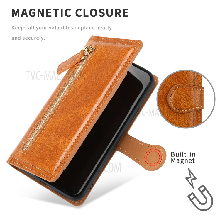 Zipper Pocket Wallet Leather Stand Case for Samsung Galaxy A21s - Orange-3