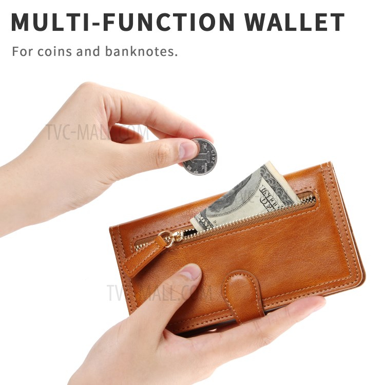Zipper Pocket Wallet Leather Stand Case for Samsung Galaxy A21s - Orange-5