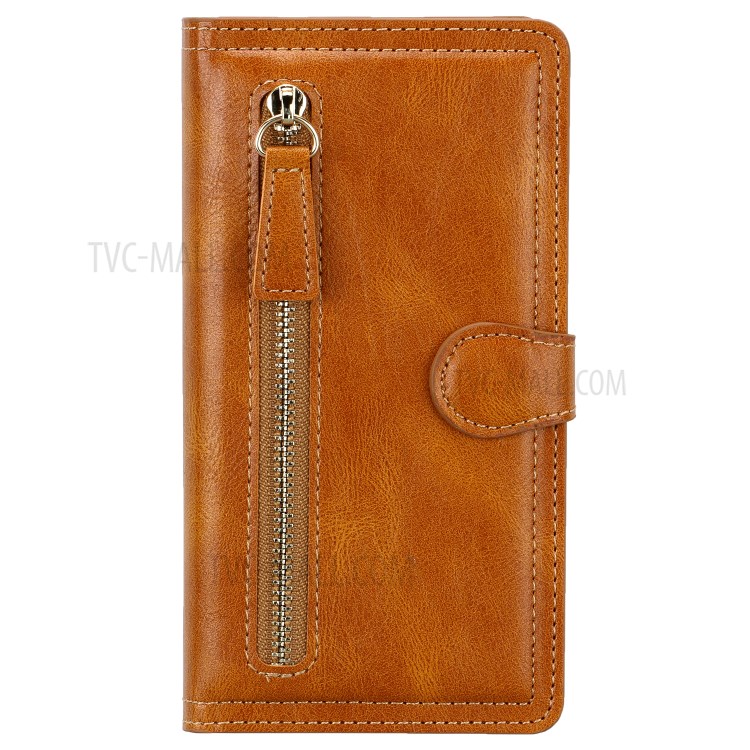 Zipper Pocket Wallet Leather Stand Case for Samsung Galaxy A21s - Orange-7